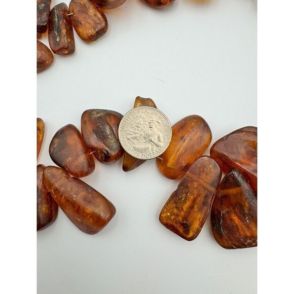 Antique Baltic Amber Cognac X Large Nuggets 30” Necklace Natural Raw 223g .925 - Picture 7 of 16